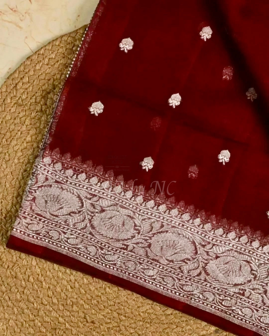 Burgundy Banarasi Pure Khaddi Georgette Kadwa Saree