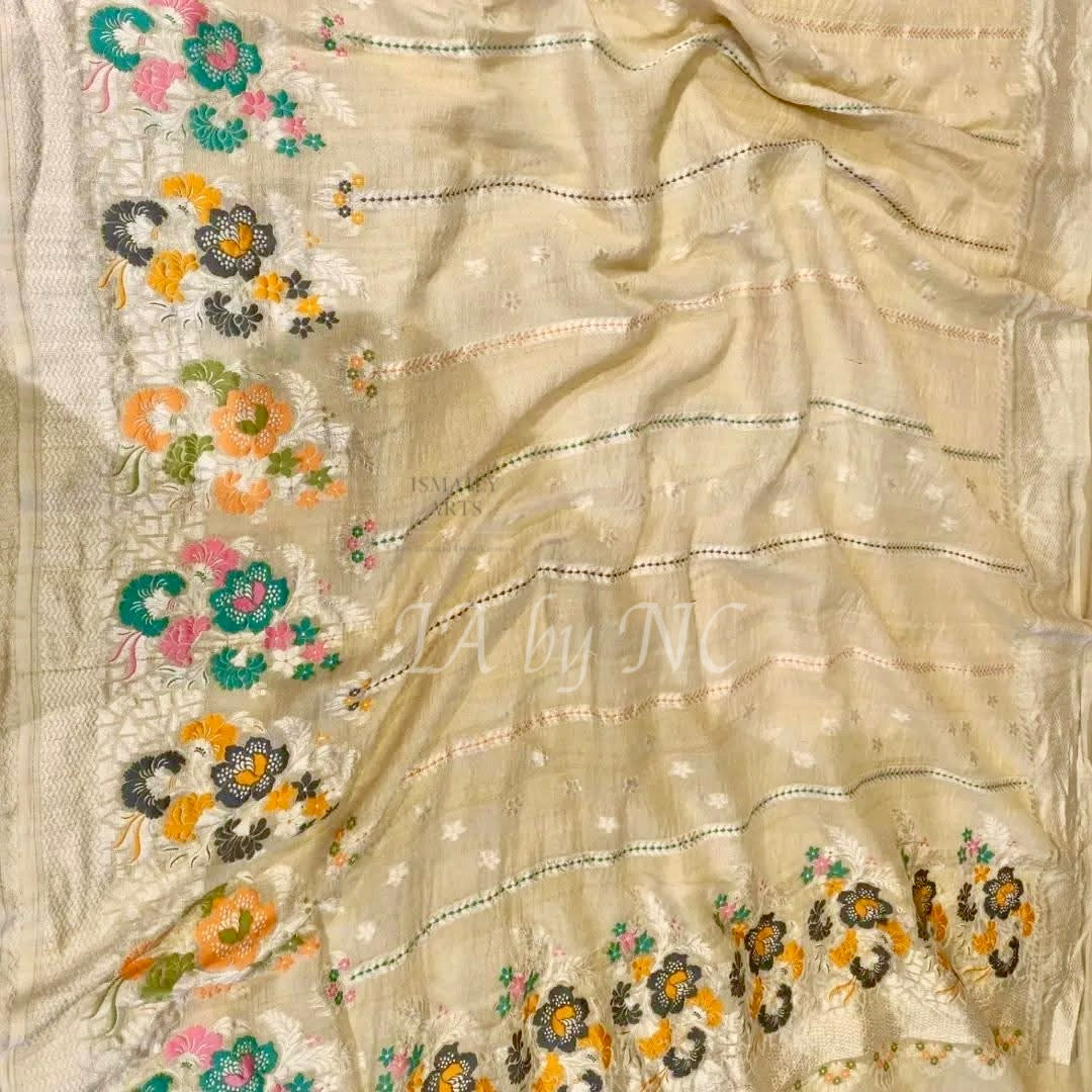 Beige Banarasi Pure Khaddi Tussar Georgette Paithani Saree