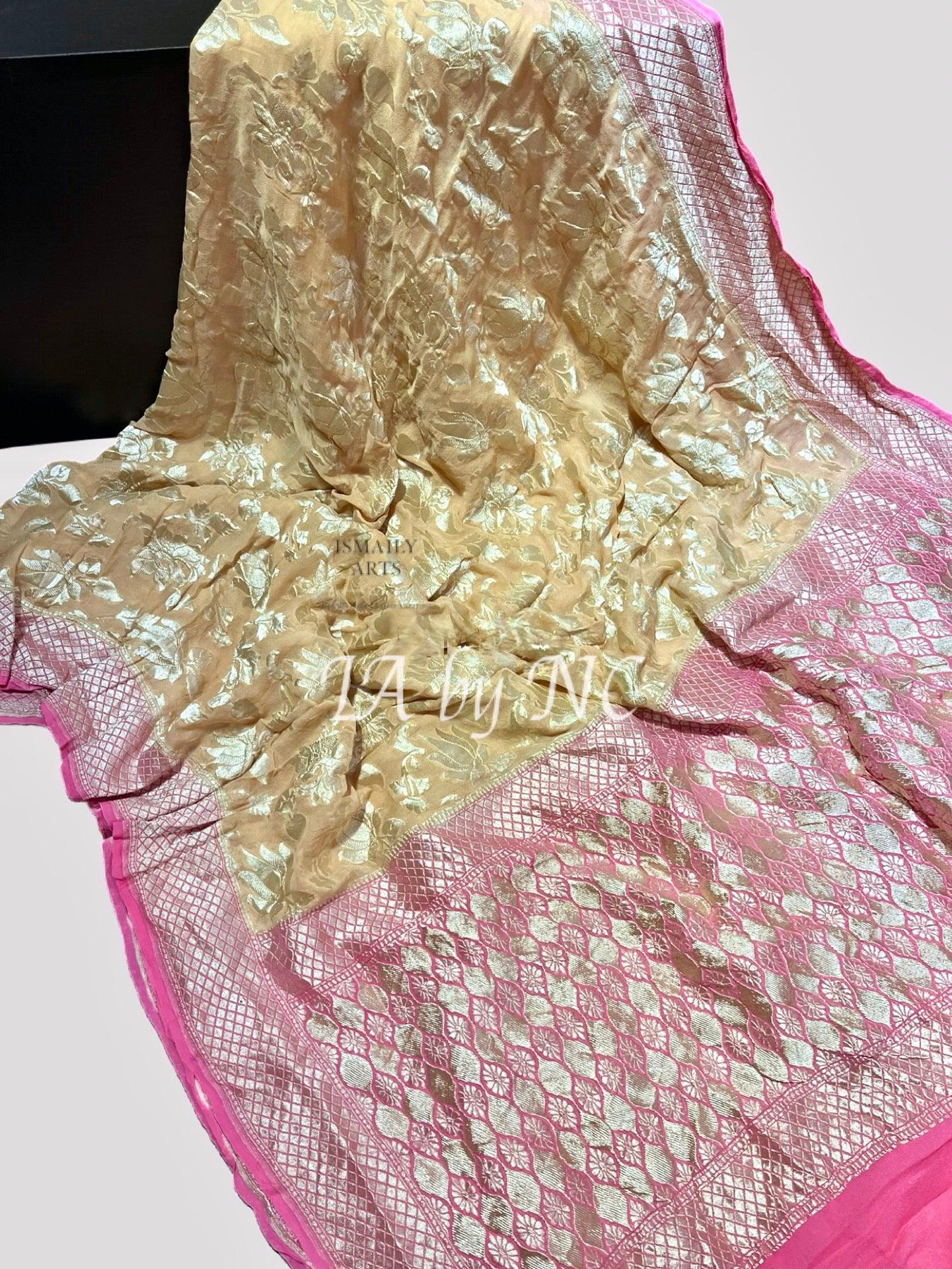 Beige Banarasi Pure Khaddi Georgette Saree