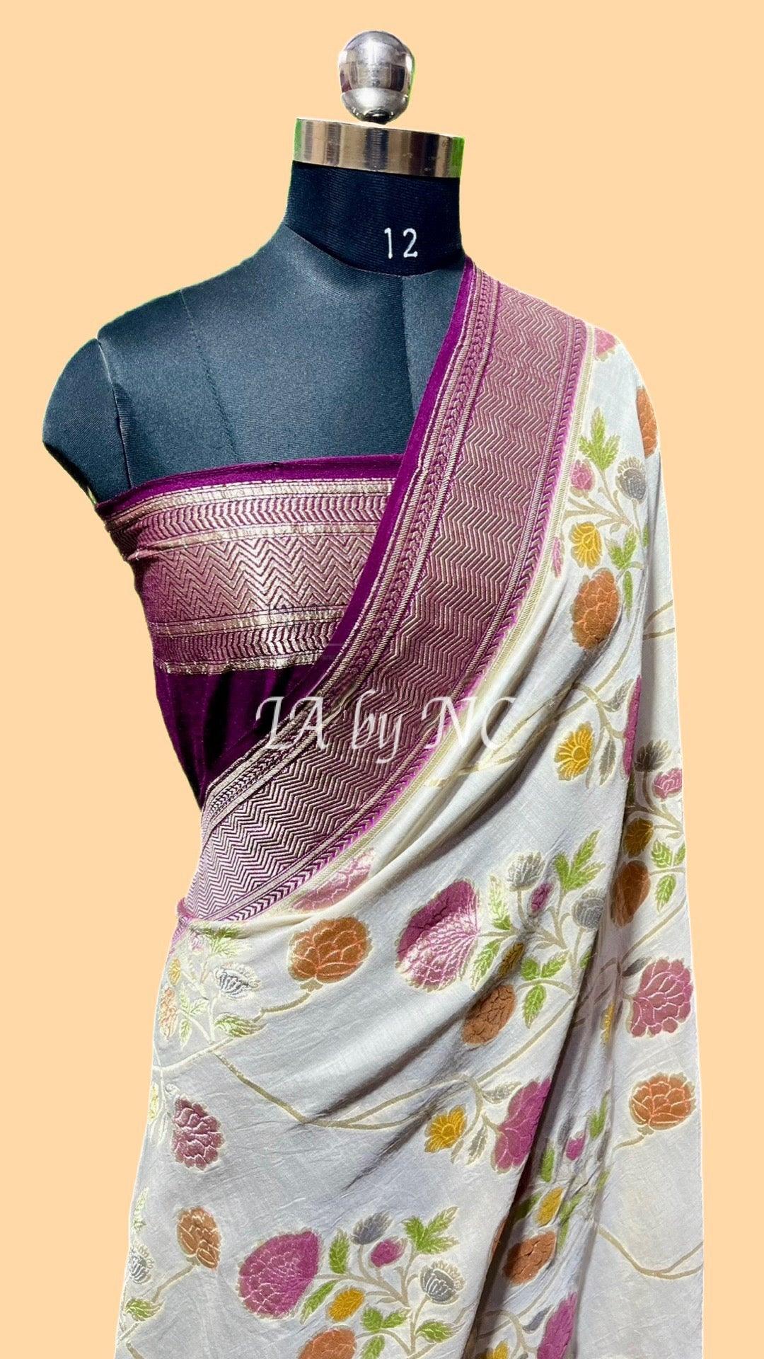 Off-white Banarasi Pure Khaddi Munga Saree