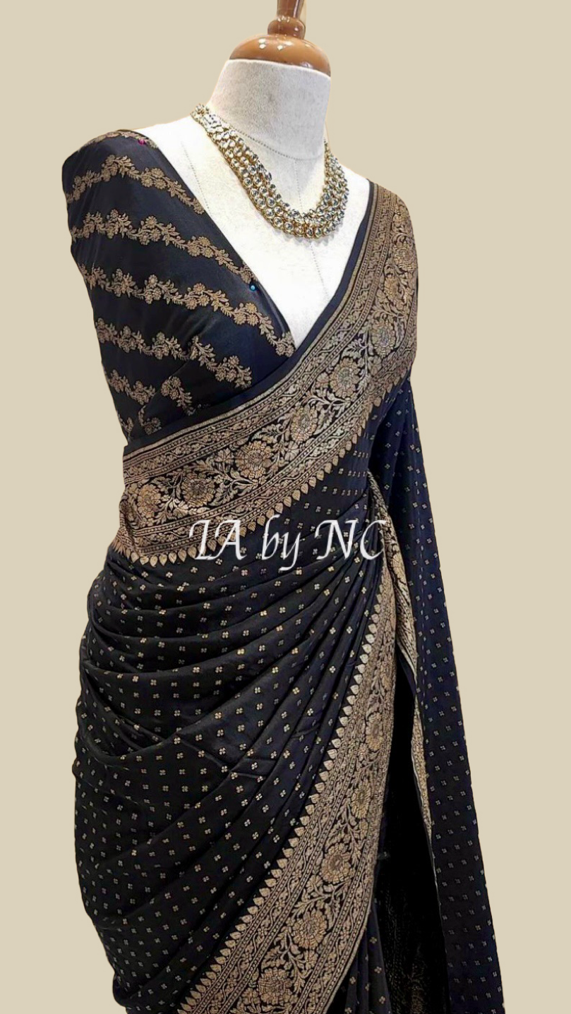 Black Banarasi Pure Khaddi Crepe Georgette Saree