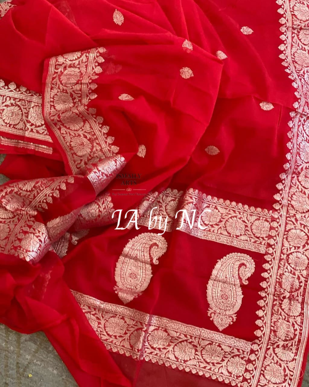 Crimson Banarasi Pure Khaddi Georgette Kadwa Saree