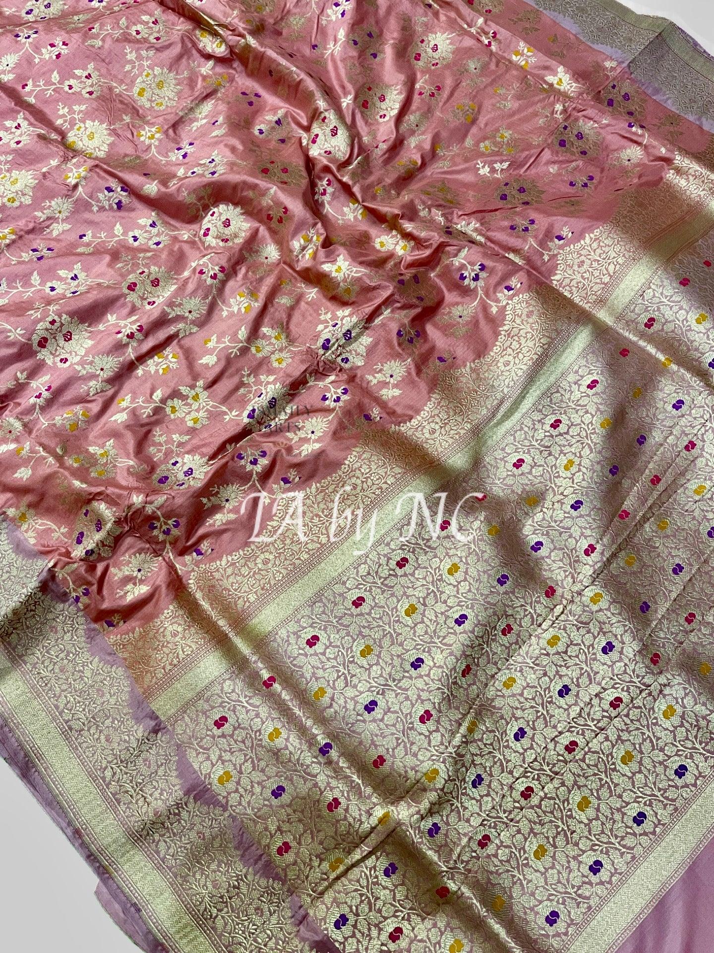 Salmon Banarasi Pure Katan Silk Meenakari Pattu Saree