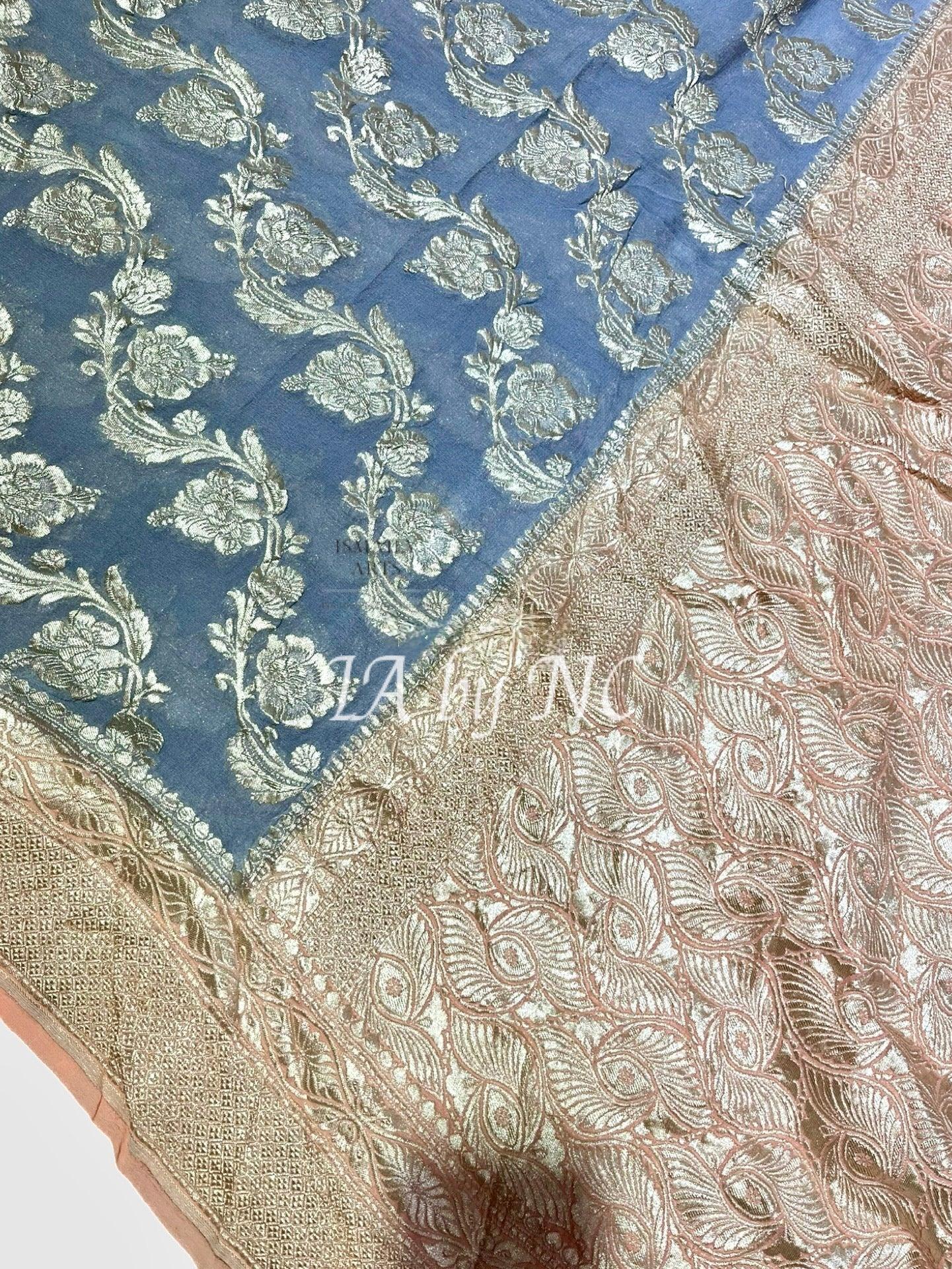 Grey Banarasi Pure Khaddi Georgette Saree.