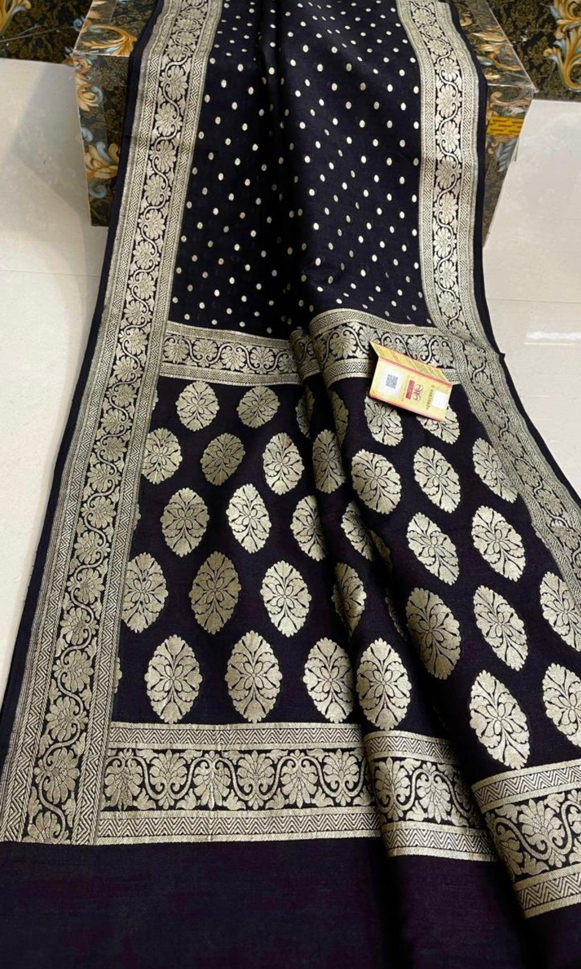 Black Banarasi Pure Khaddi Georgette Saree