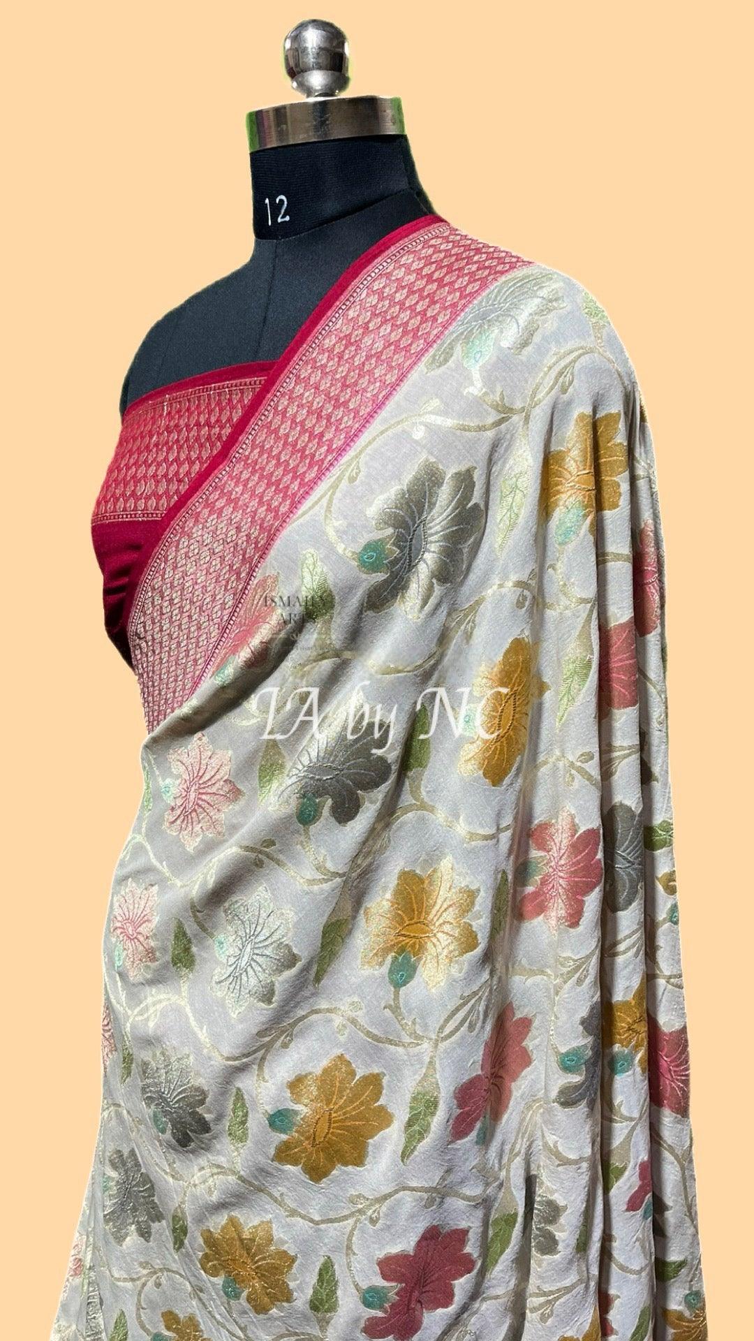 Off-white Banarasi Pure Munga Silk Saree