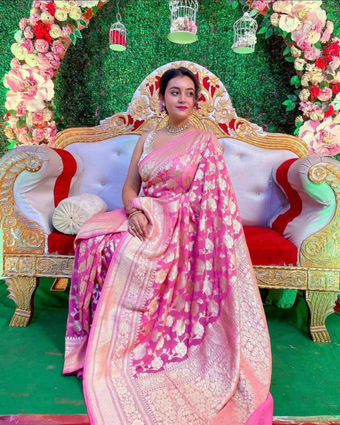 Taffy Banarasi Pure Khaddi Georgette Saree