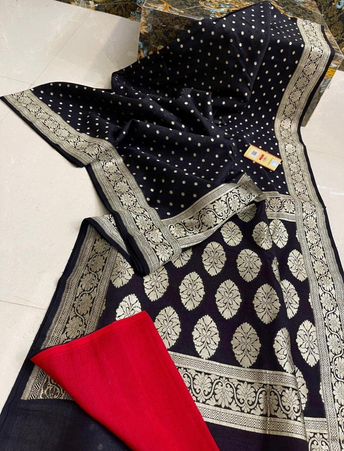 Black Banarasi Pure Khaddi Georgette Saree