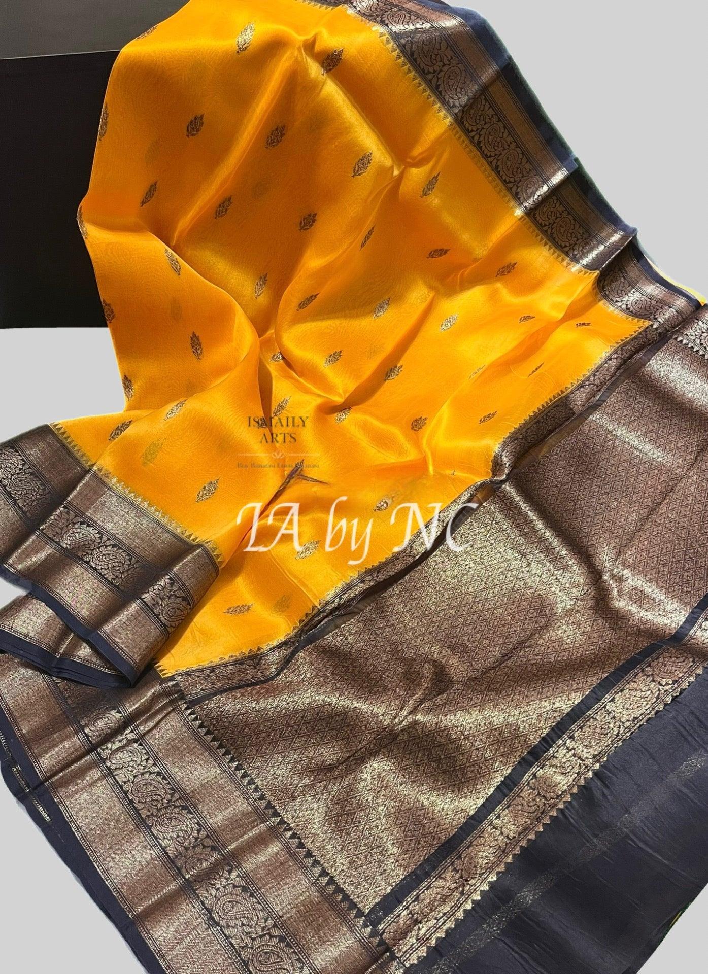 Gold Banarasi Pure Kora Organza Kadwa Saree