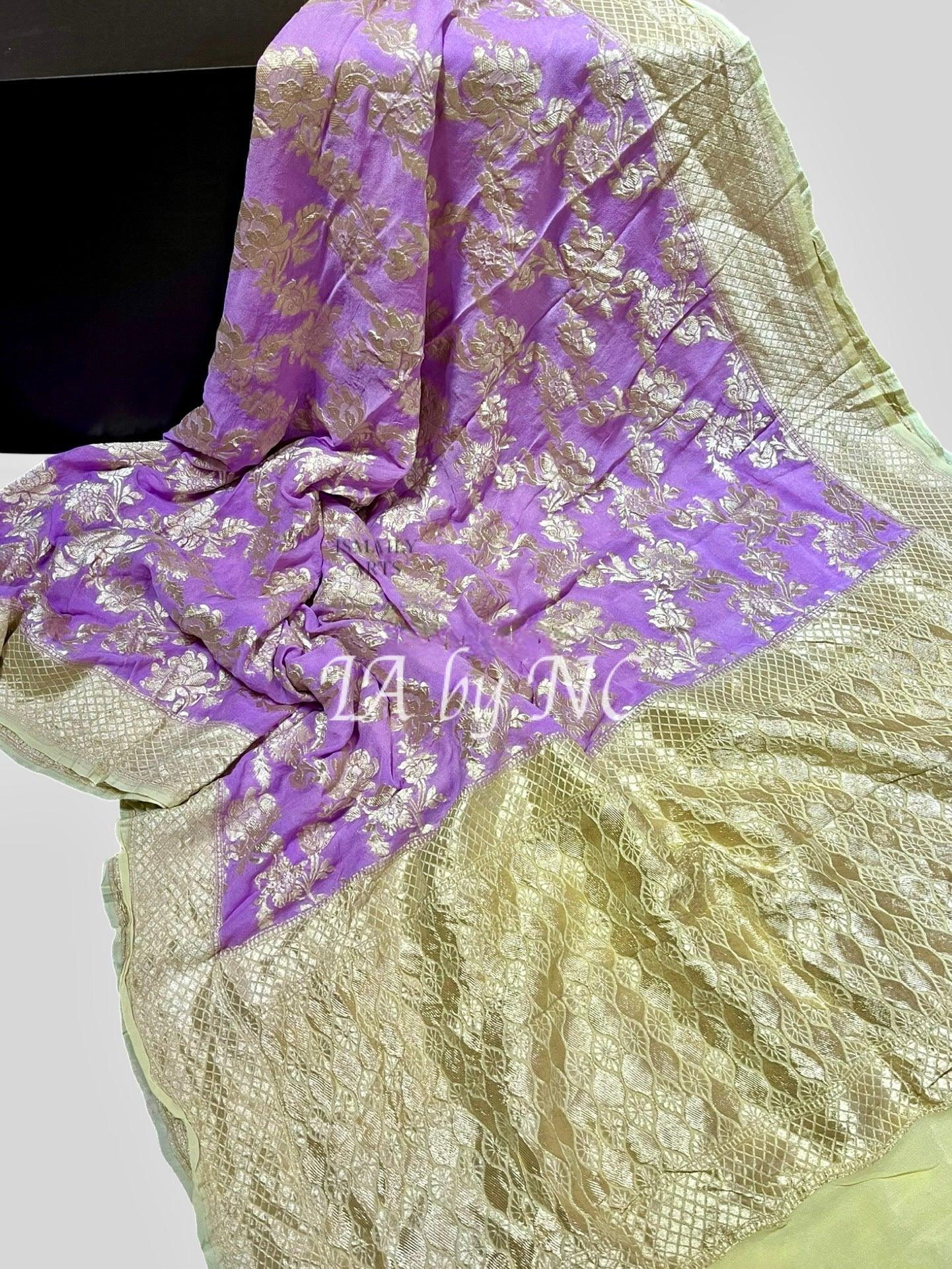 Purple Banarasi Pure Khaddi Georgette Saree