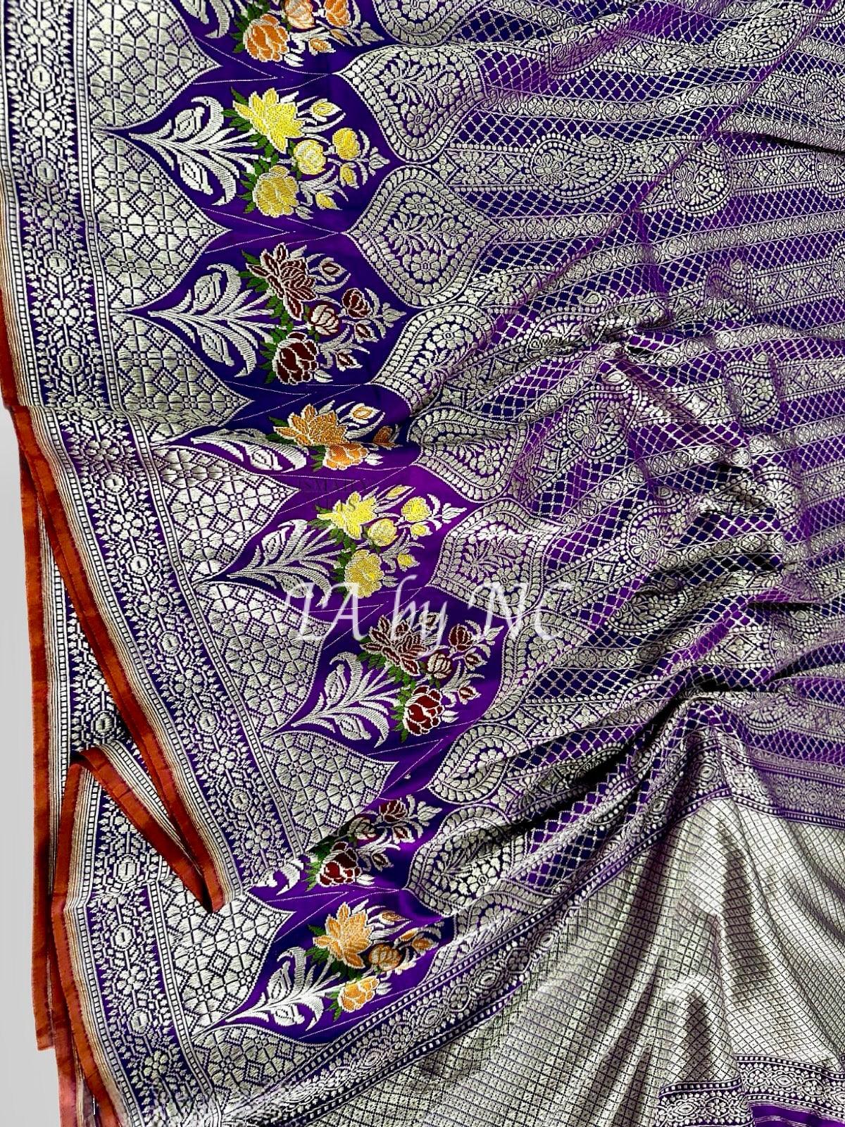 Grape Banarasi Pure Katan Silk Kadwa Meenakari Brocade Pattu Saree