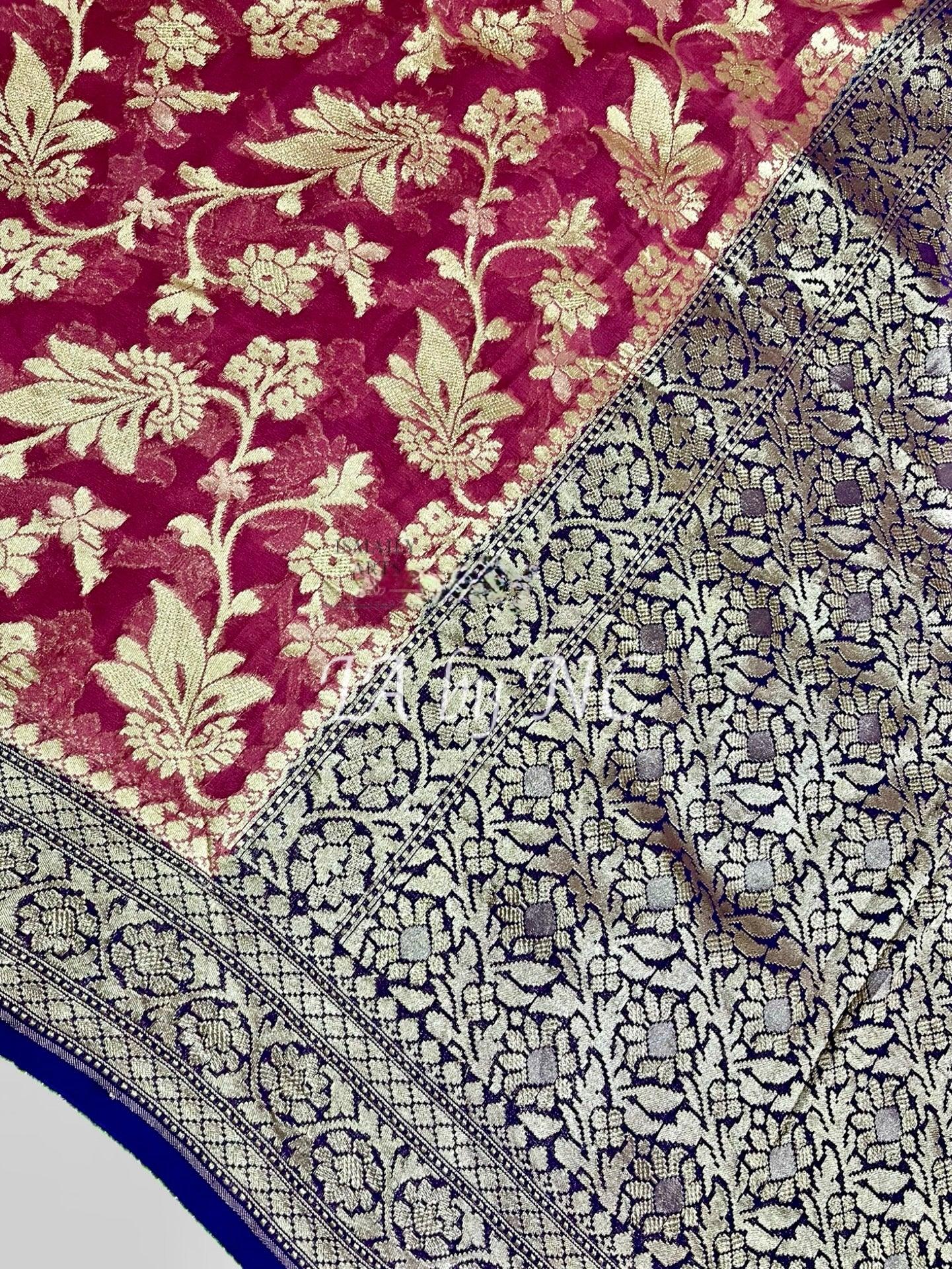 Gajri Banarasi Pure Khaddi Georgette Saree