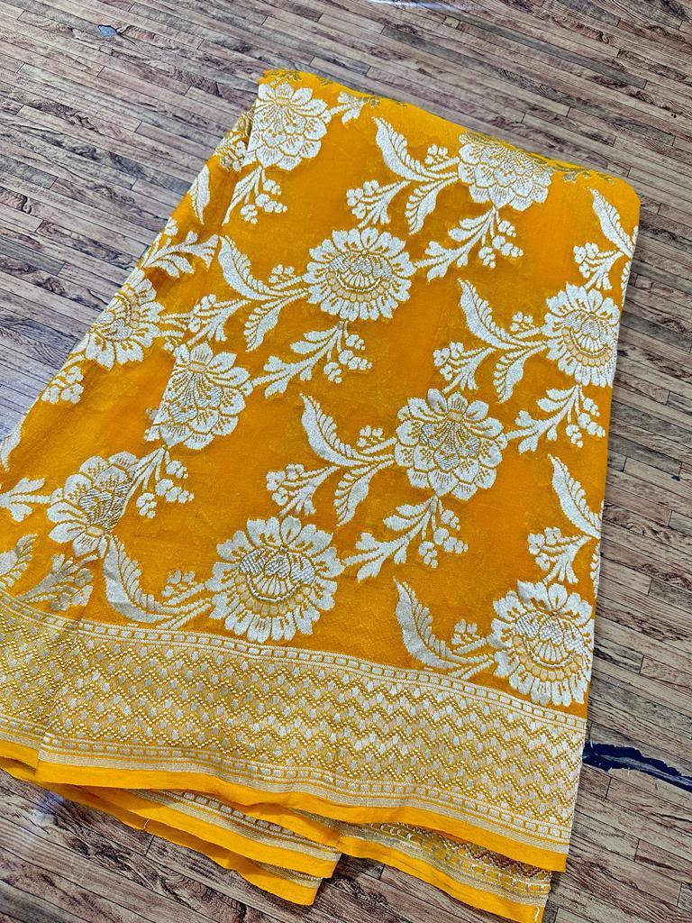 Gold Banarasi Pure Khaddi Georgette Saree