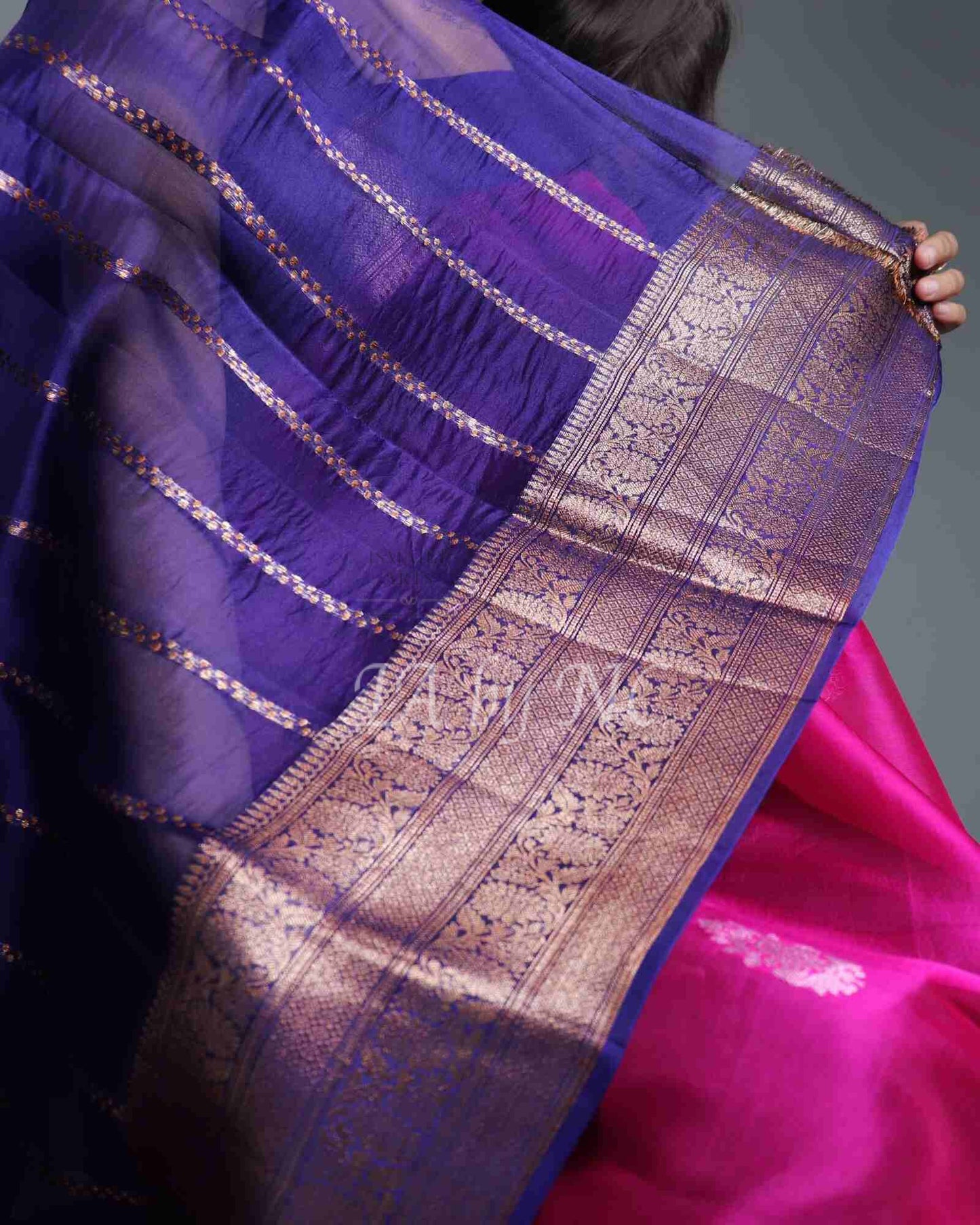 Fuschia Banarasi Pure Kora Silk Kadwa Saree