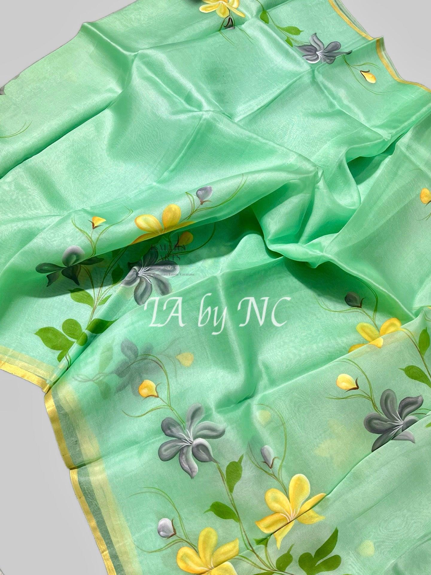Mint Banarasi Pure Kora Organza Saree