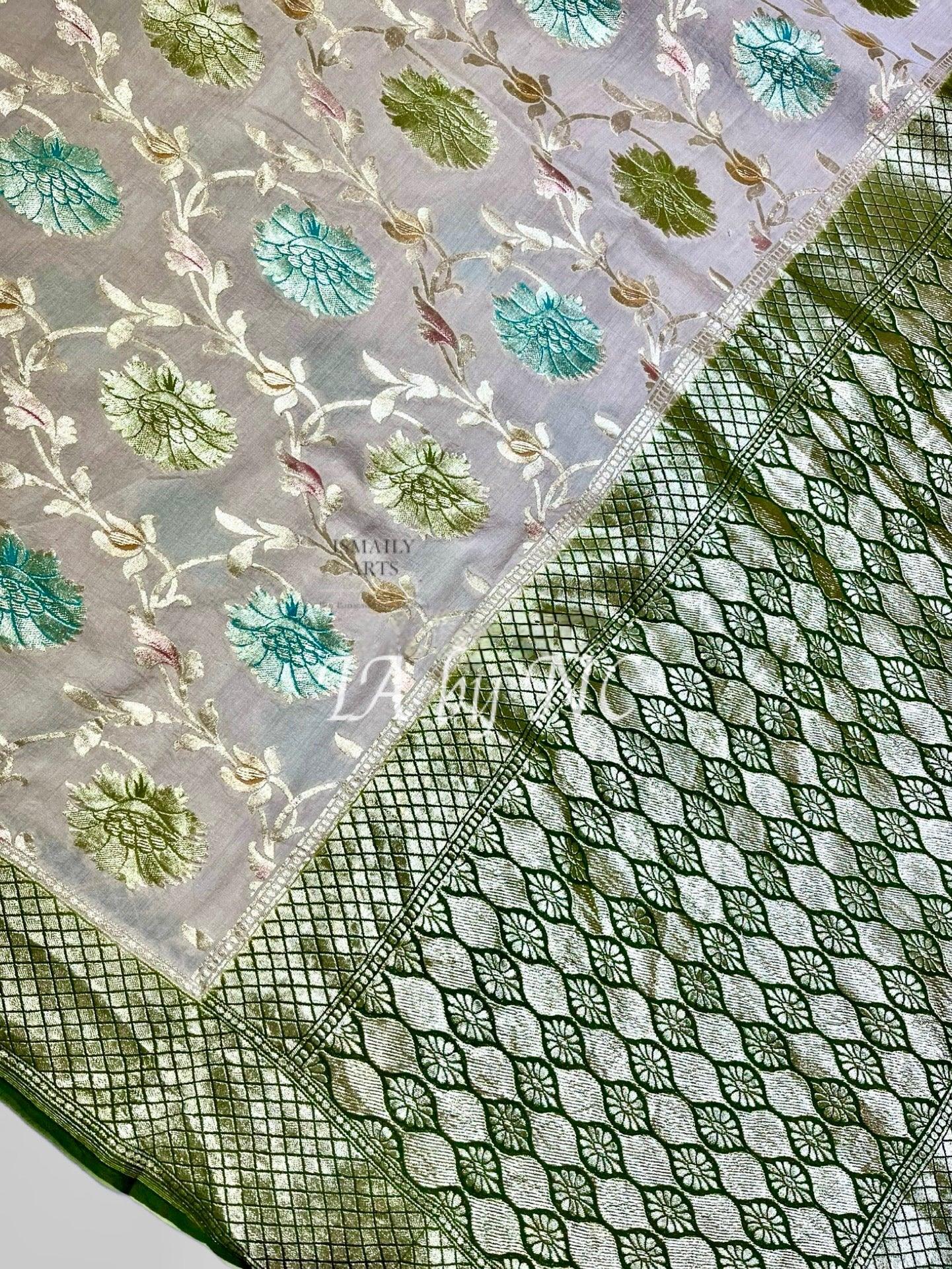 Off-white Banarasi Pure Khaddi Munga Saree