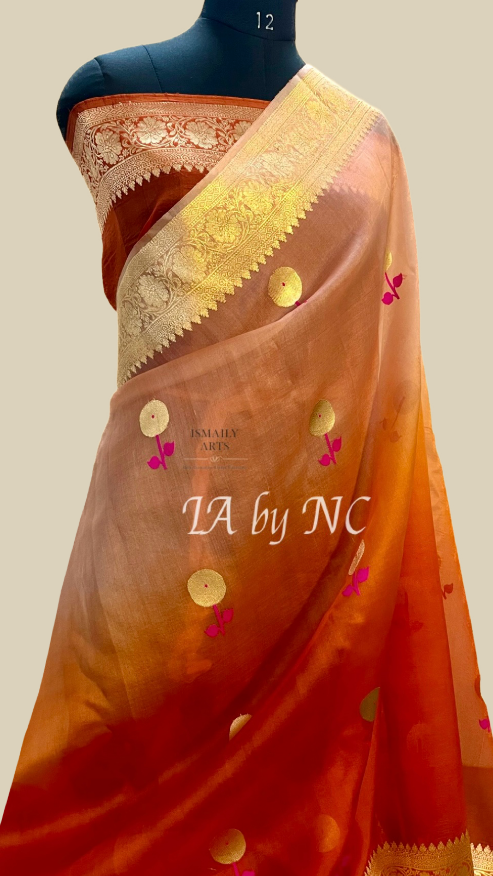 Tangerine Banarasi Pure Kora Organza Kadwa Saree