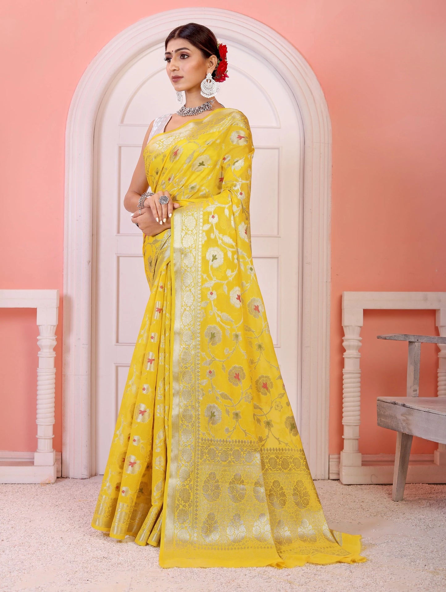 Banarasi Blend Khaddi Georgette Meena Saree
