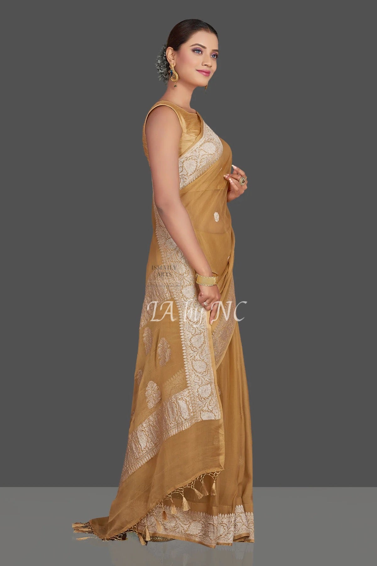 Copper Banarasi Pure Khaddi Georgette Kadwa Saree