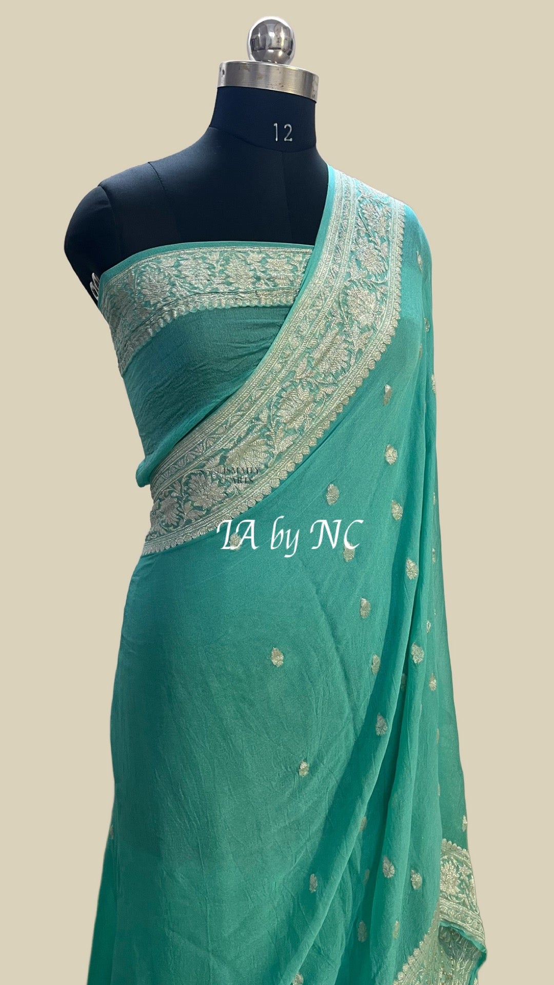 Turquoise Banarasi Pure Khaddi Georgette Kadwa Saree