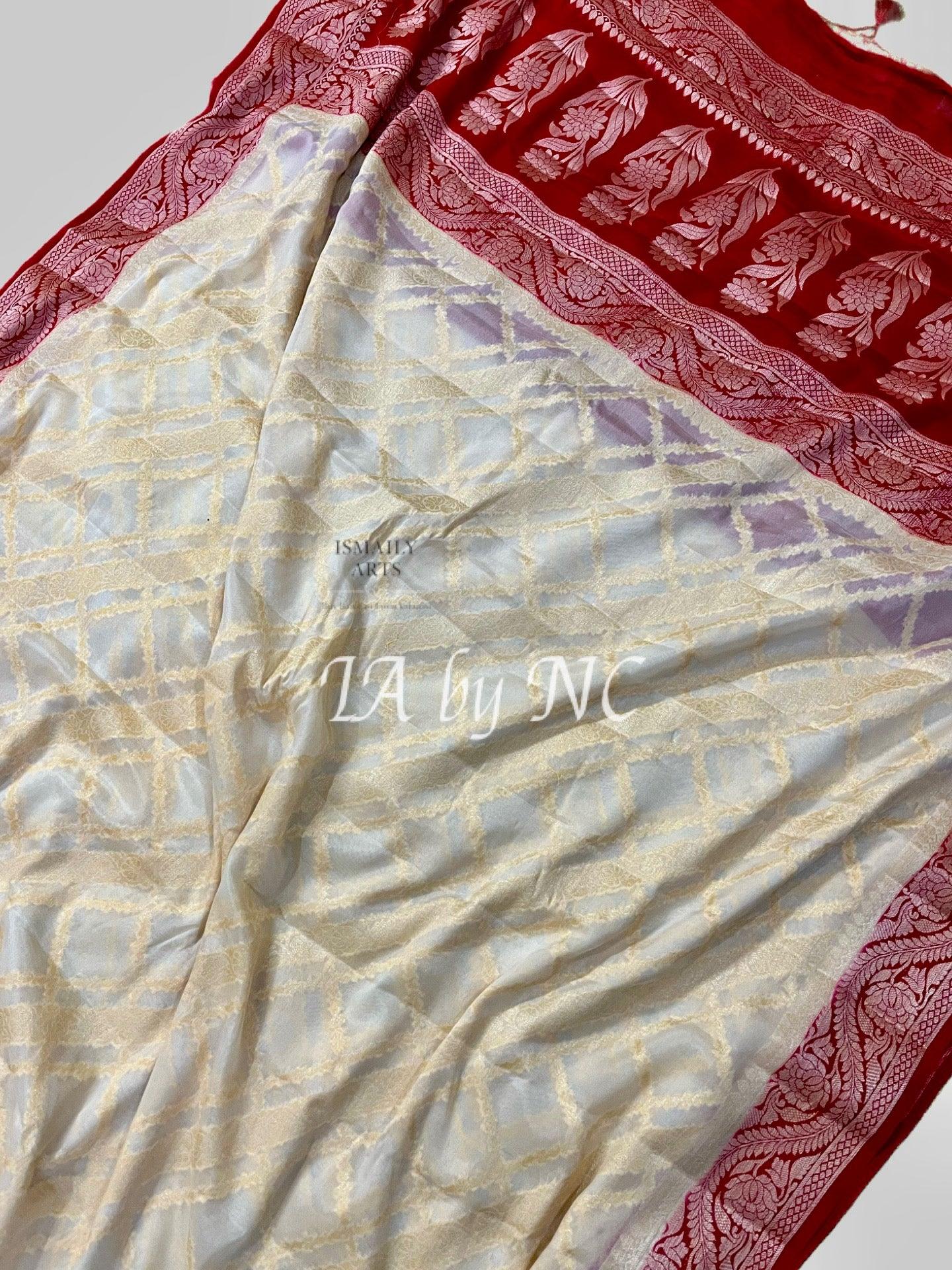 Offwhite Banarasi Pure Chiffon Georgette Saree