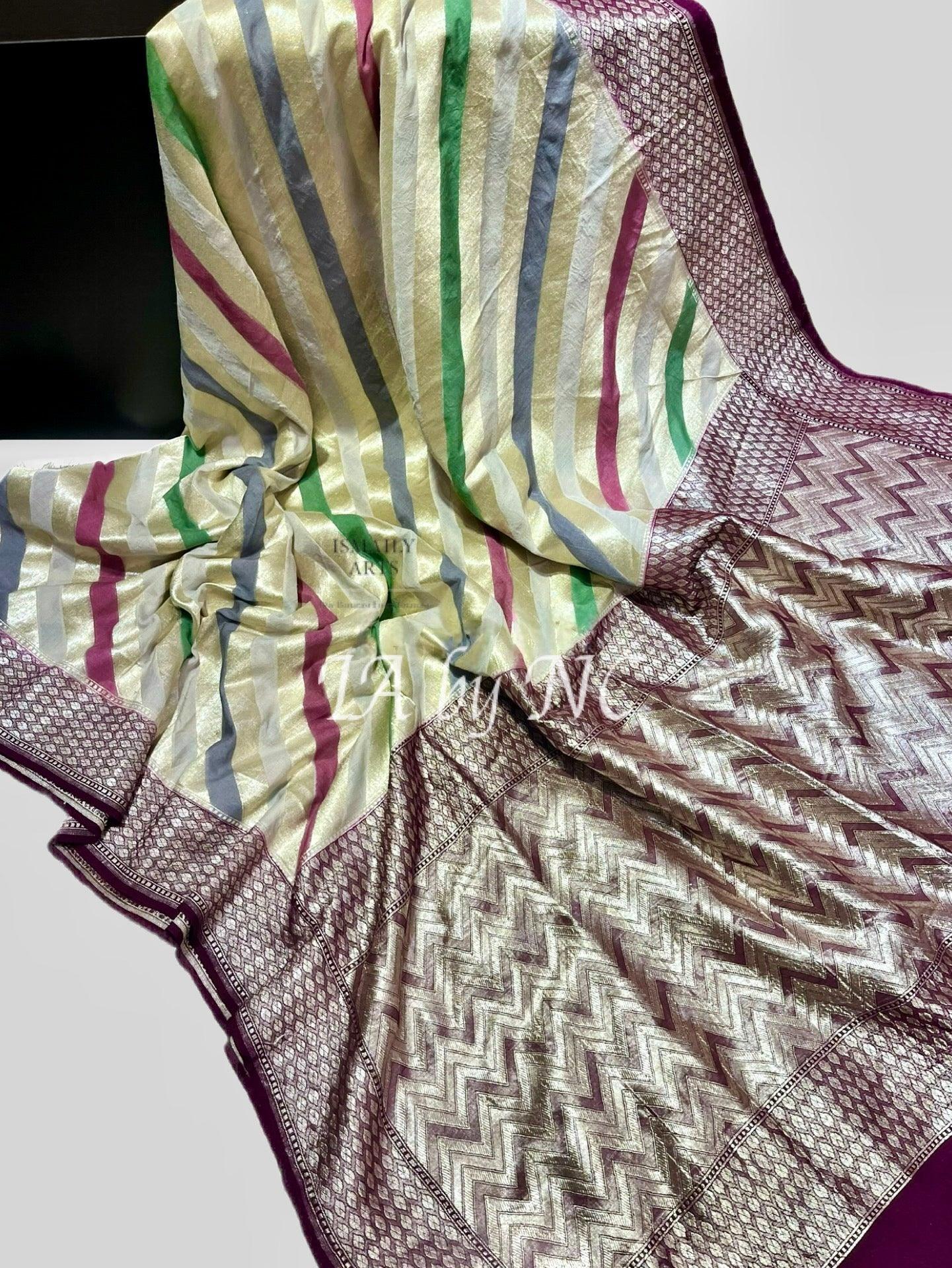 Off-white Banarasi Pure Khaddi Munga Saree
