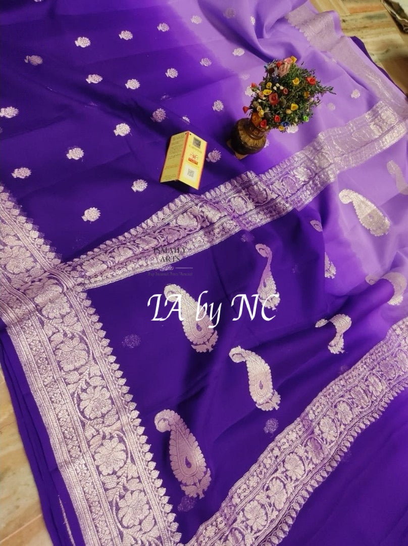 Purple Banarasi Pure Khaddi Georgette Kadwa Saree