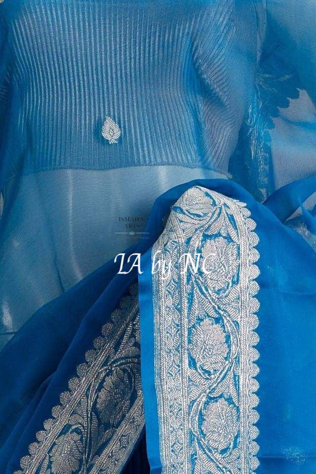 Azure Banarasi Pure Khaddi Georgette Saree