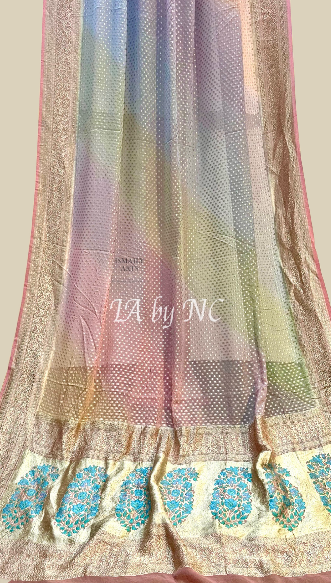 Salmon Banarasi Pure Khaddi Georgette Saree