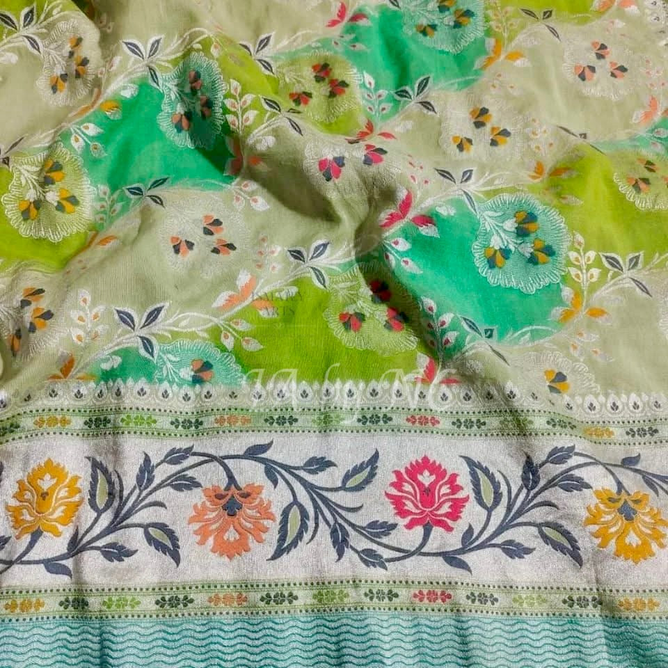 Banarasi Pure Khaddi Tussar Georgette Paithani Saree