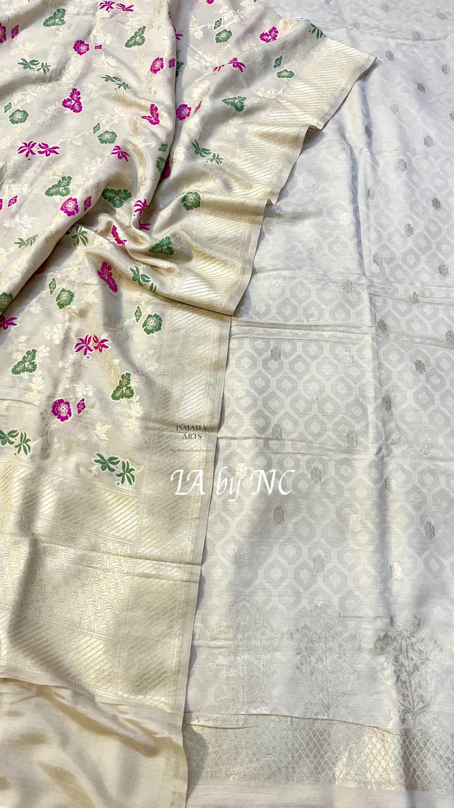 Beige Banarasi Pure Munga Silk Dress Material