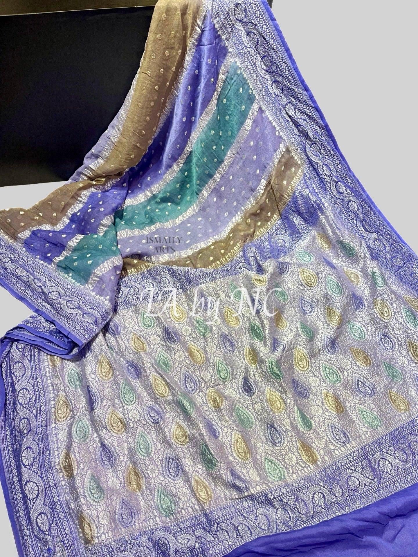 Lavender Banarasi Pure Khaddi Georgette Saree