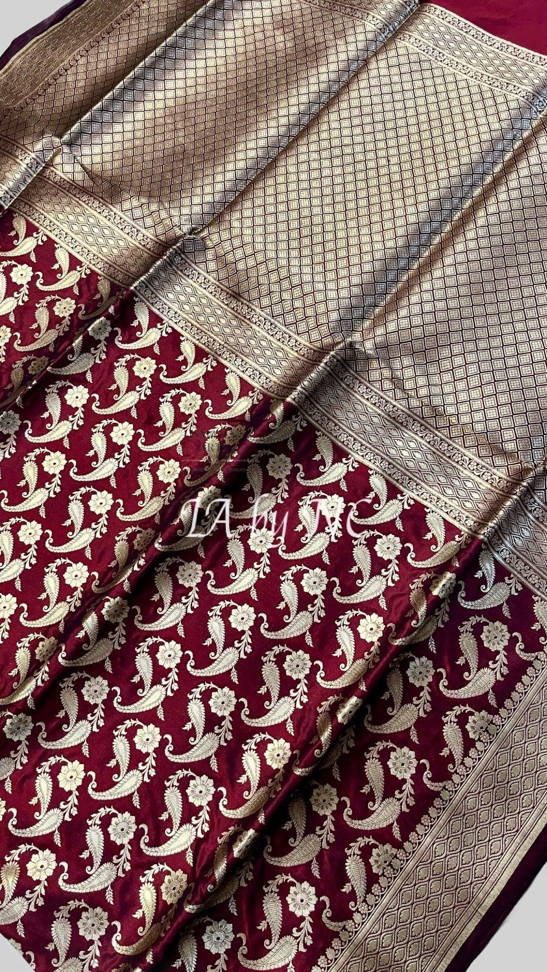 Mahogany Banarasi Pure Katan Silk Pattu Saree