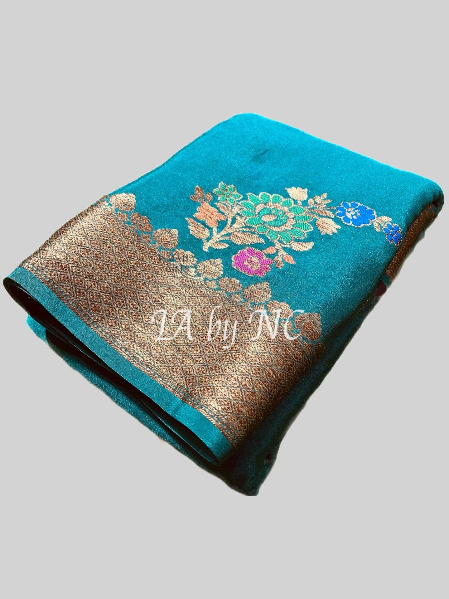Teal Green Banarasi Pure Chiffon Georgette Saree