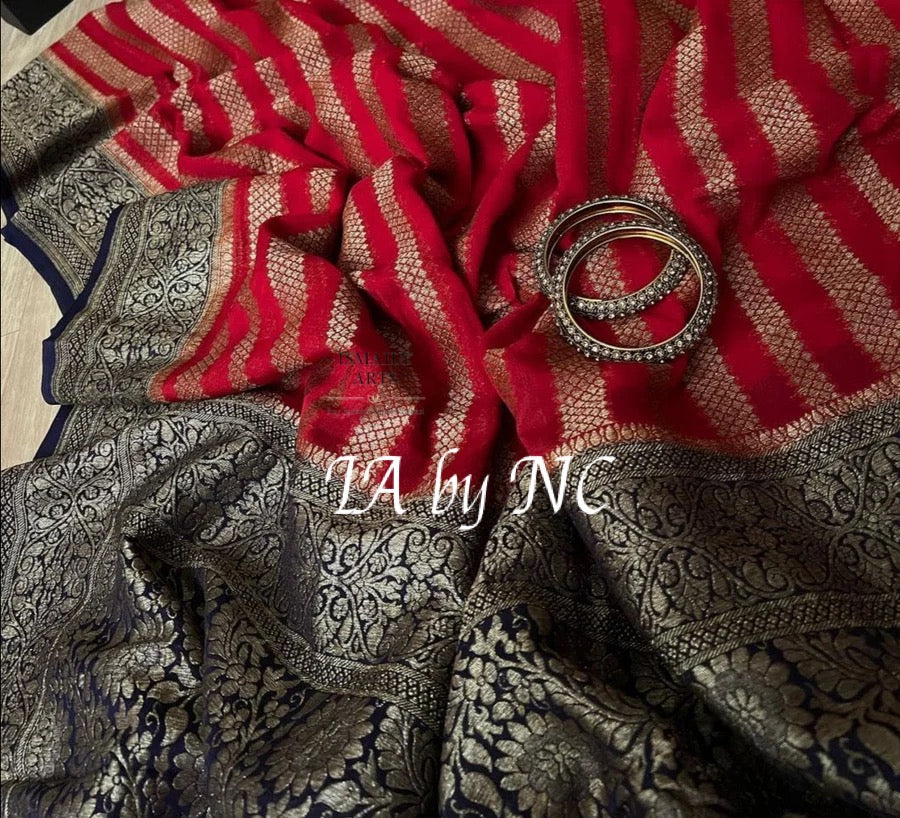 Carmine Banarasi Pure Khaddi Georgette Saree