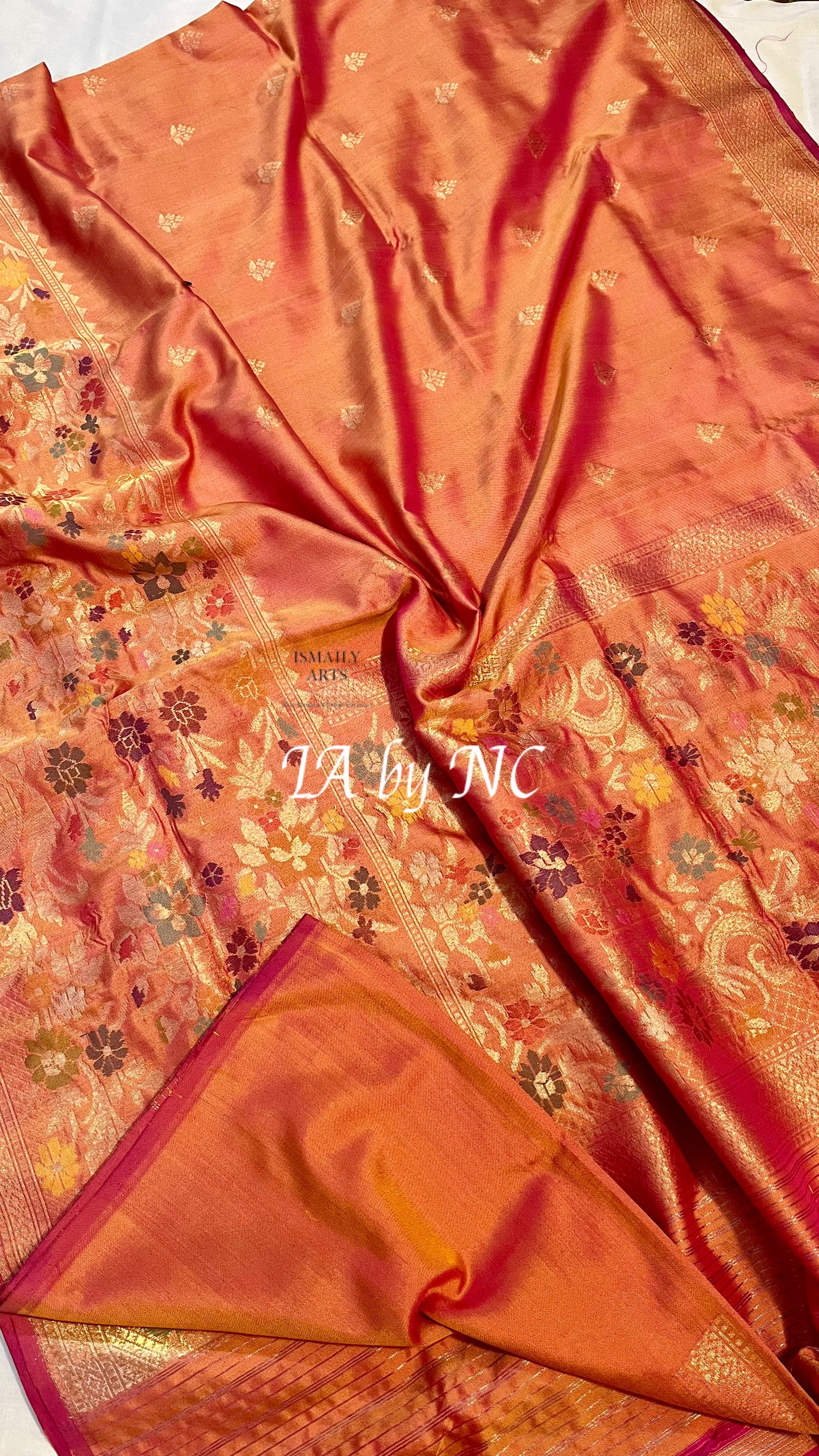 Orange Banarasi Pure Katan Silk Paithani Saree