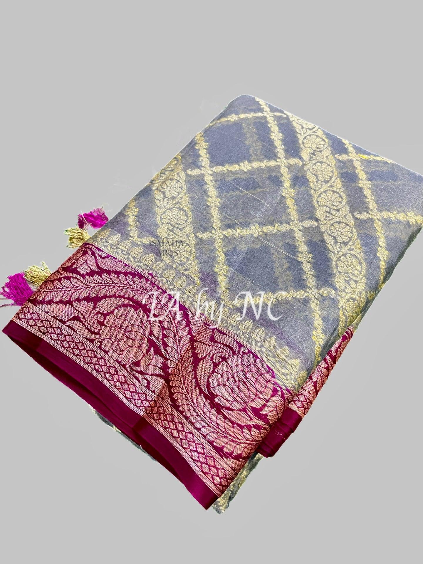 Pewter Banarasi Pure Chiffon Georgette Saree