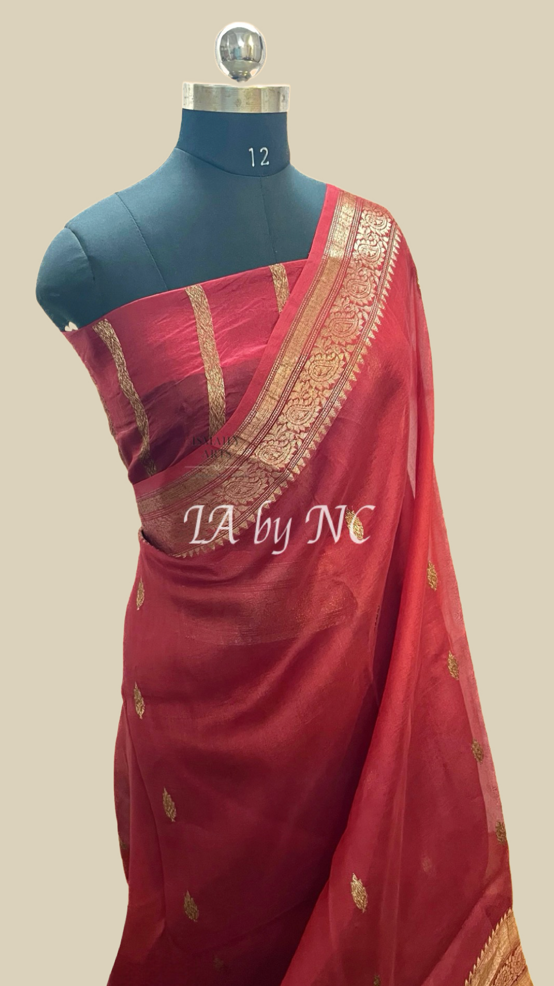 Carmine Banarasi Pure Kora Organza Kadwa Saree