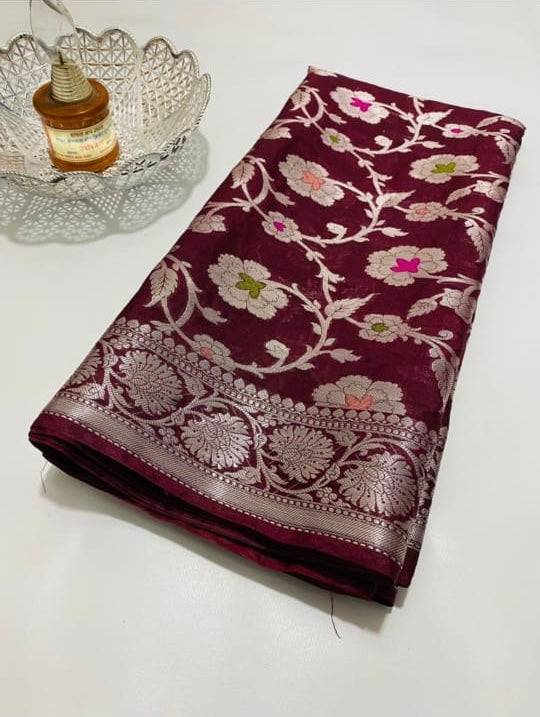 Banarasi Blend Khaddi Georgette Meena Saree