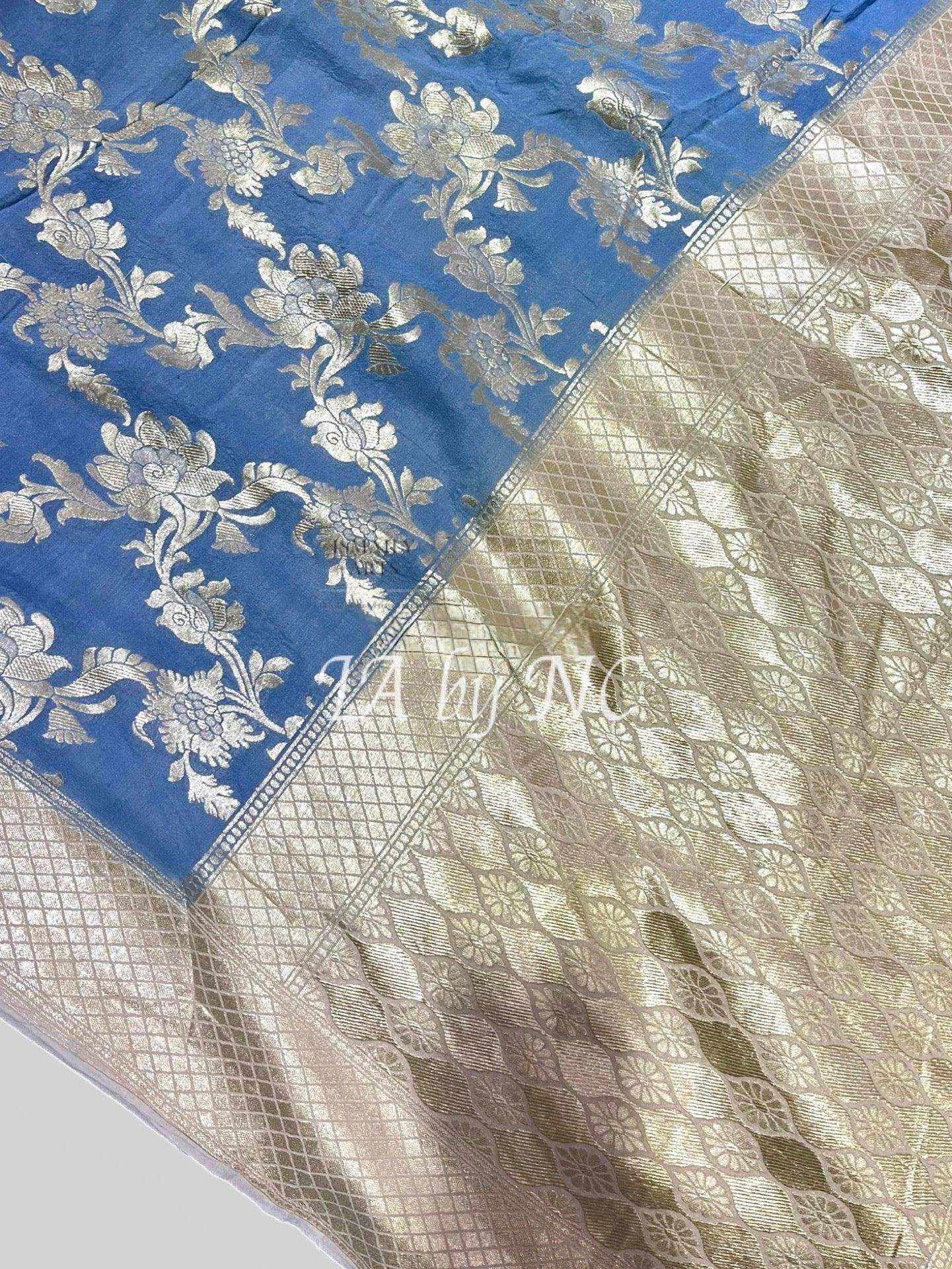 Steel Banarasi Pure Munga Silk Saree