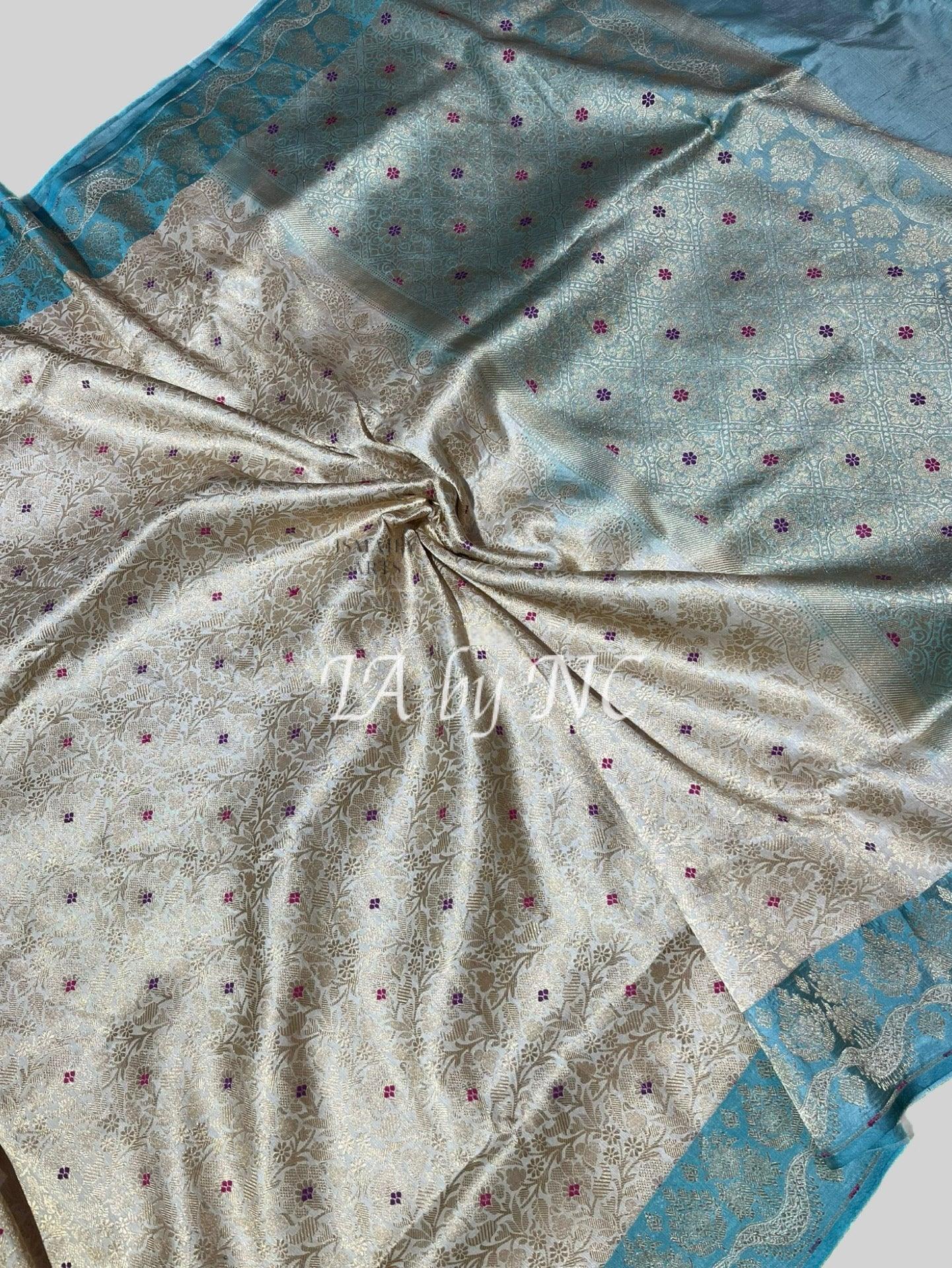 Beige Banarasi Pure Katan Silk Pattu Saree