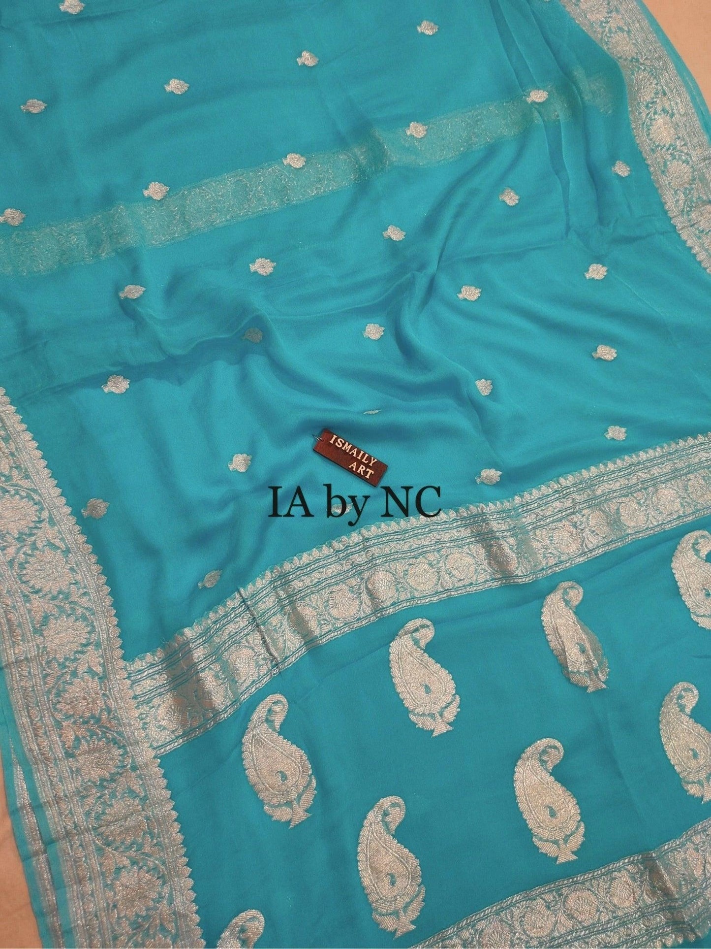 Turquoise Banarasi Pure Khaddi Georgette Kadwa Saree