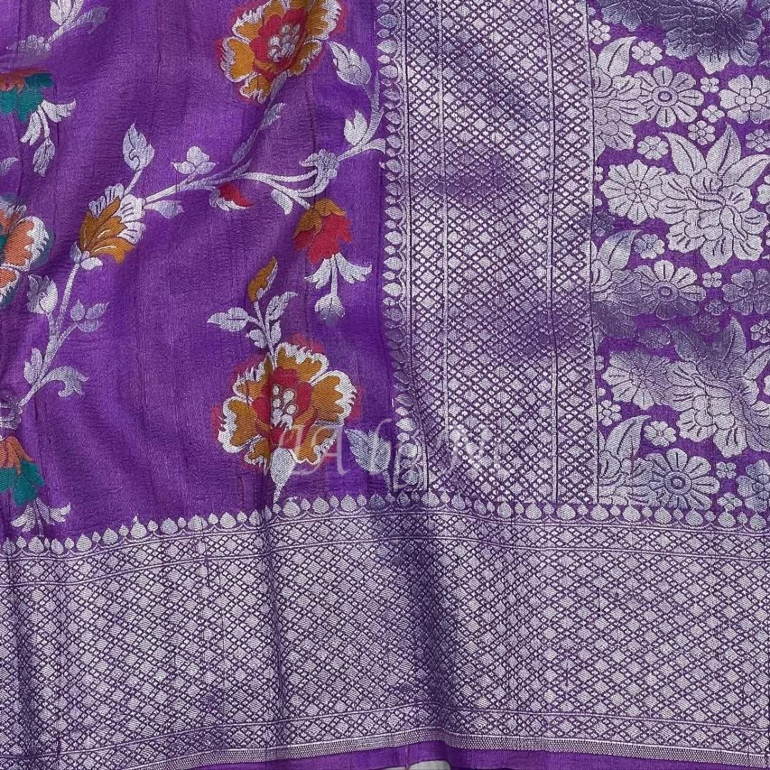 Grape Banarasi Pure Khaddi Tussar Georgette Meenakari Saree