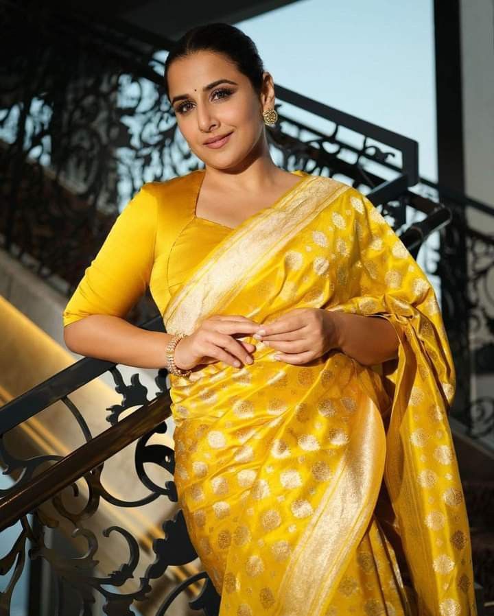 Vidya Balan’s Yellow Banarasi Pure Katan Silk Saree