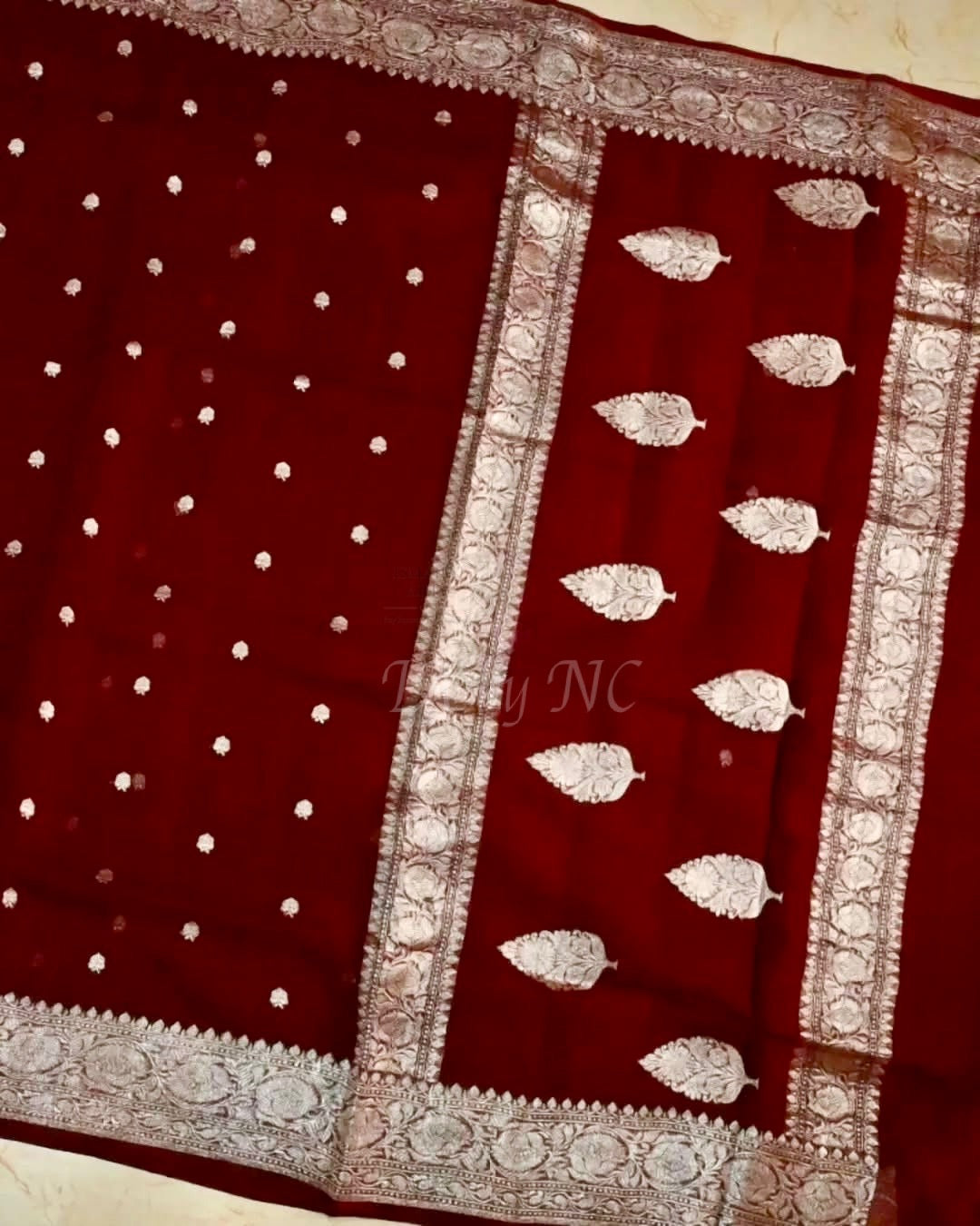 Burgundy Banarasi Pure Khaddi Georgette Kadwa Saree