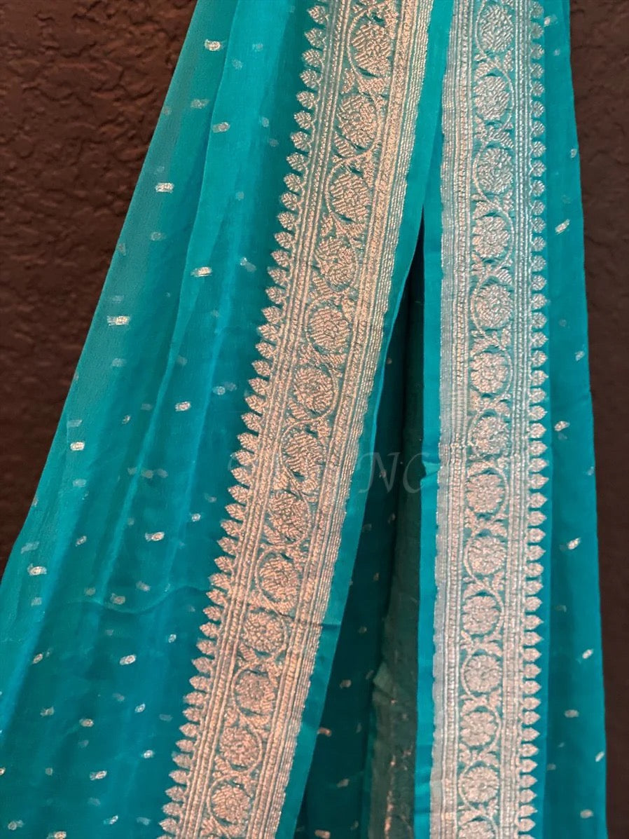 Teal Banarasi Pure Khaddi Georgette Dupatta