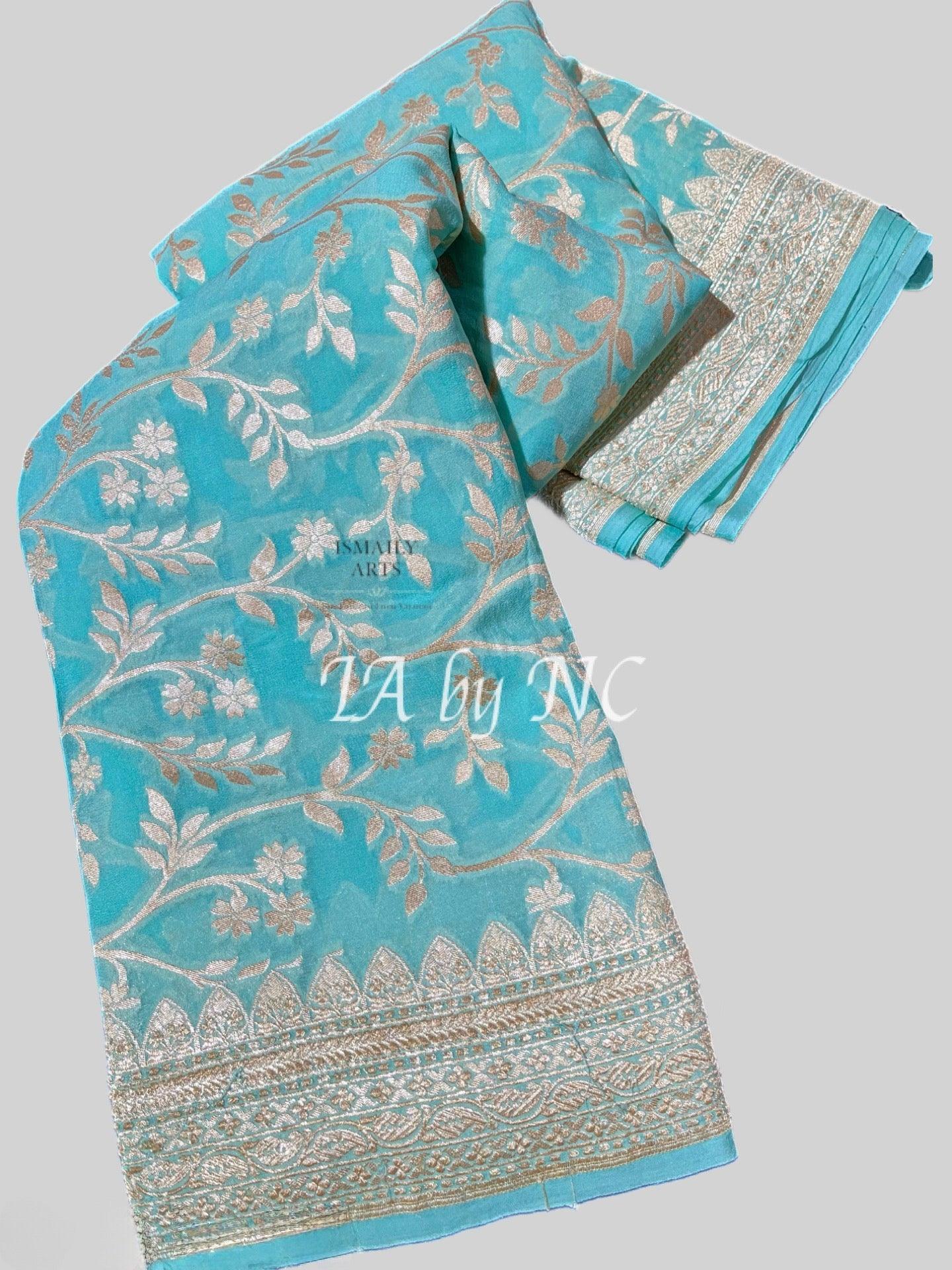 Turquoise Banarasi Pure Khaddi Georgette Saree