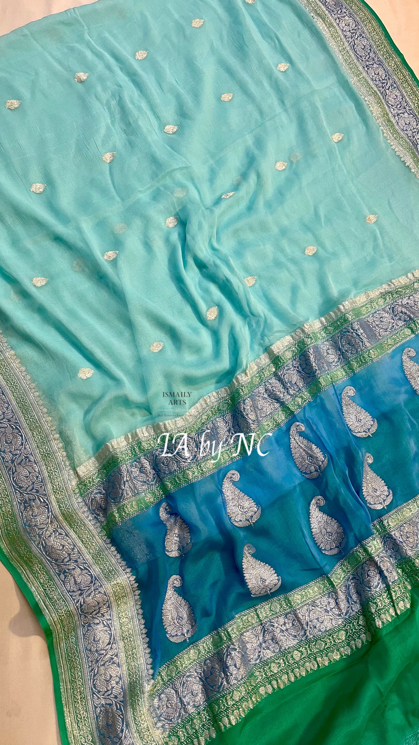 Aqua Banarasi Pure Khaddi Georgette Kadwa Saree
