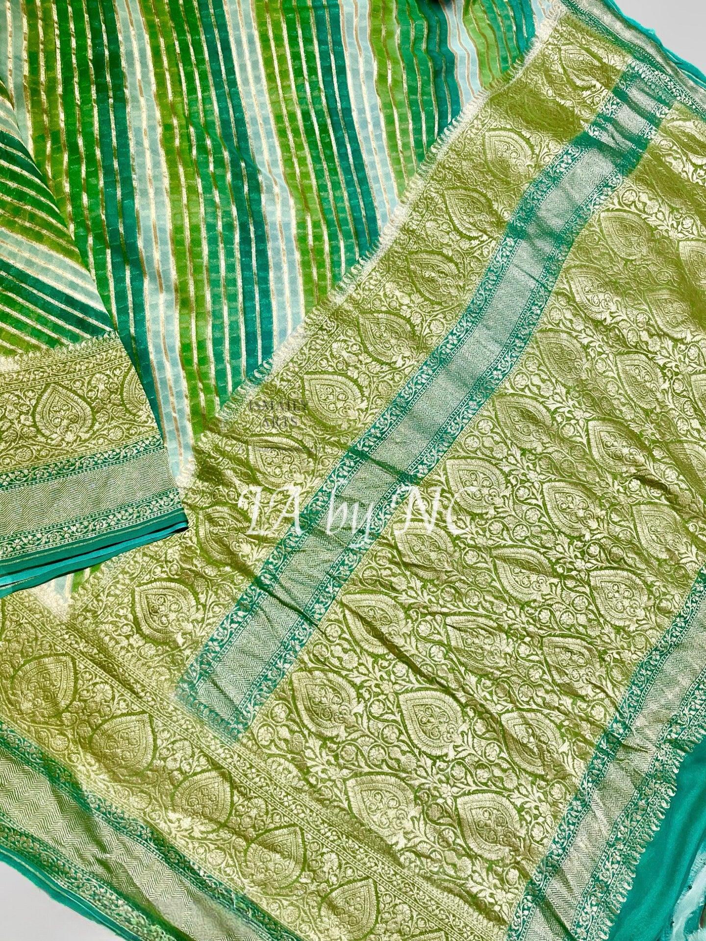Turquoise Banarasi Pure Khaddi Georgette Saree