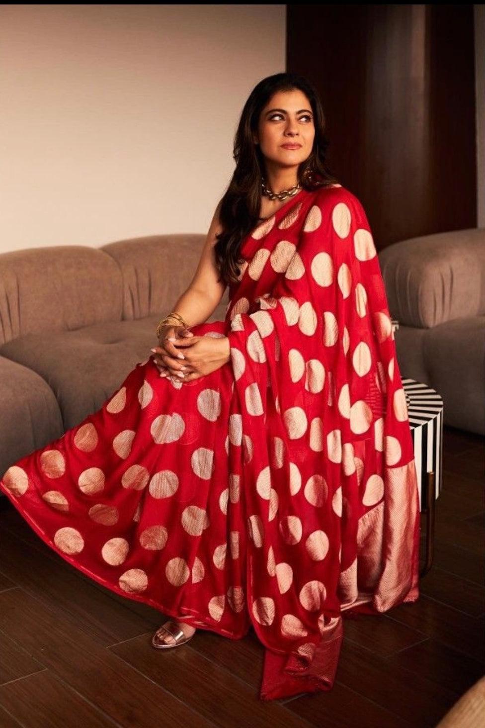 Kajol Crimson Banarasi Pure Khaddi Georgette Saree